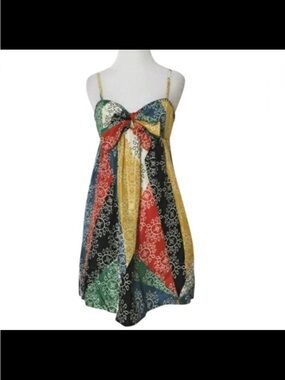 BCBGMaxAzria Multicolor Spaghetti Strap Tie-Front Sundress